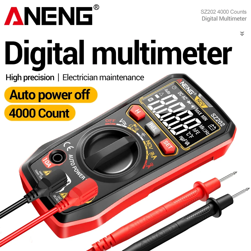 

ANENG SZ202 Digital Electrical Multimeters AC/DC Voltage Testers NCV Voltage Test Diode 10A 40MOhm Meter 4mF Capacitor Tools