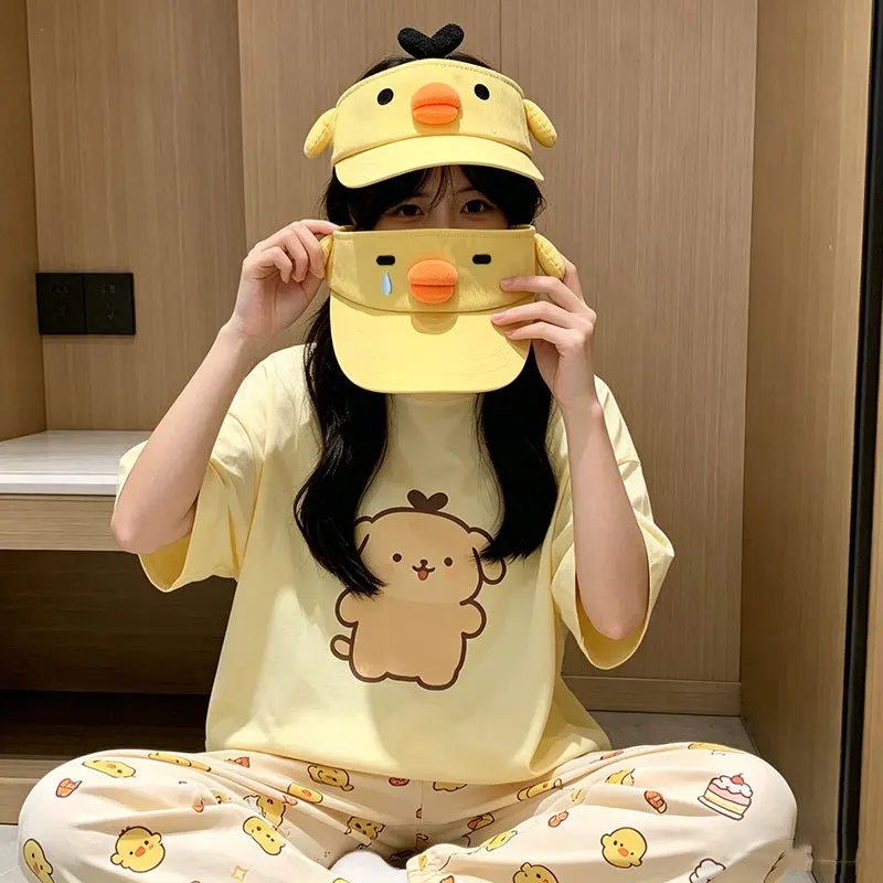 Cute Cartoon Chick Visor Hat Women Summer Sun Protection Cap Kawaii Chicken Empty Top Beach Outdoor Shade Headwear Fashion