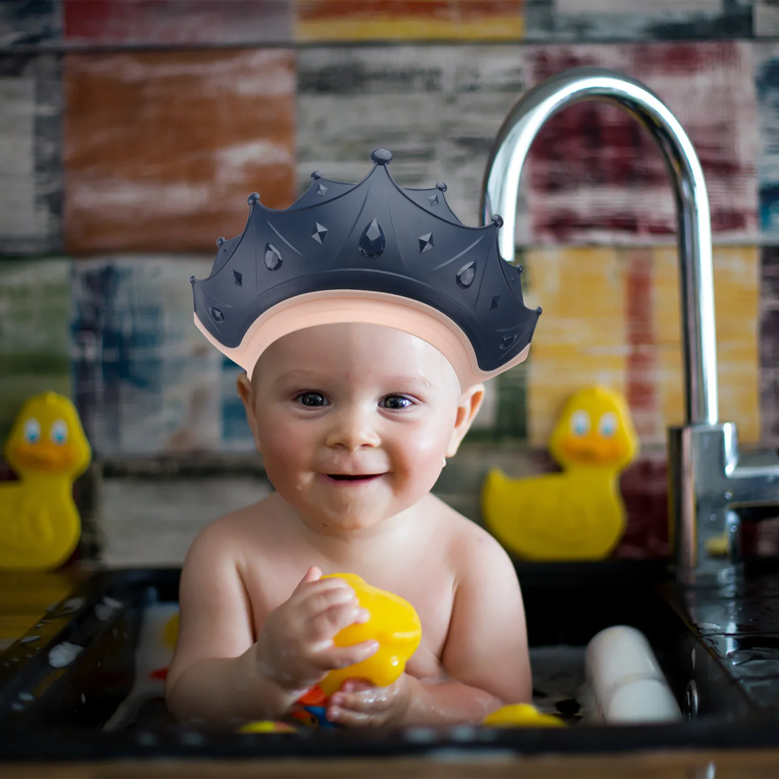 

2pcs Baby Shampoo Caps Silicone Waterproof Bathing Hats For Kids Shower Hair Washing Ear Protection Cartoon Design Drainage Brim