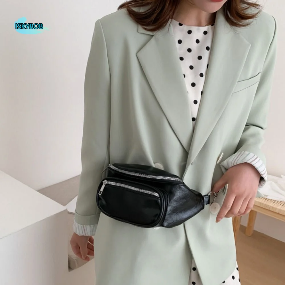 

Fanny Packs PU Chest Bag PU Leather Solid Color Women Chest Crossbody Bag Large Capcity Korean Style Crossbody Waist Pack Sport