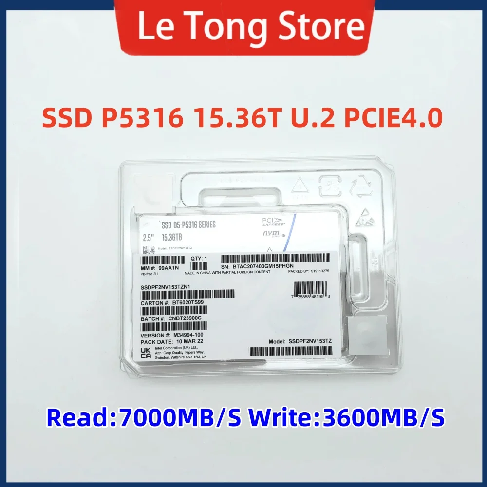 

New Original For Intel SSD P5316 15.36T U.2 Solid State Drive NVME 2.5-inch PCI-E 4.0 Enterprise