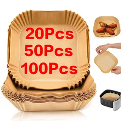 Large Square Air Fryer Paper Liners Disposable Parchment Liner Oil-proof Paper Tray Non-Stick Baking Mat Air Fryer Accessories