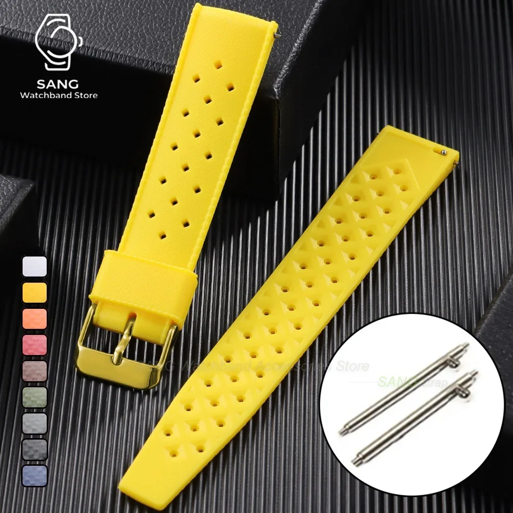 Quick Release Watchband Premium Tropical Rubber Strap 20mm 22mm for Oris for Seiko for Omega Smartwatch WatchStrap Soft Silicone