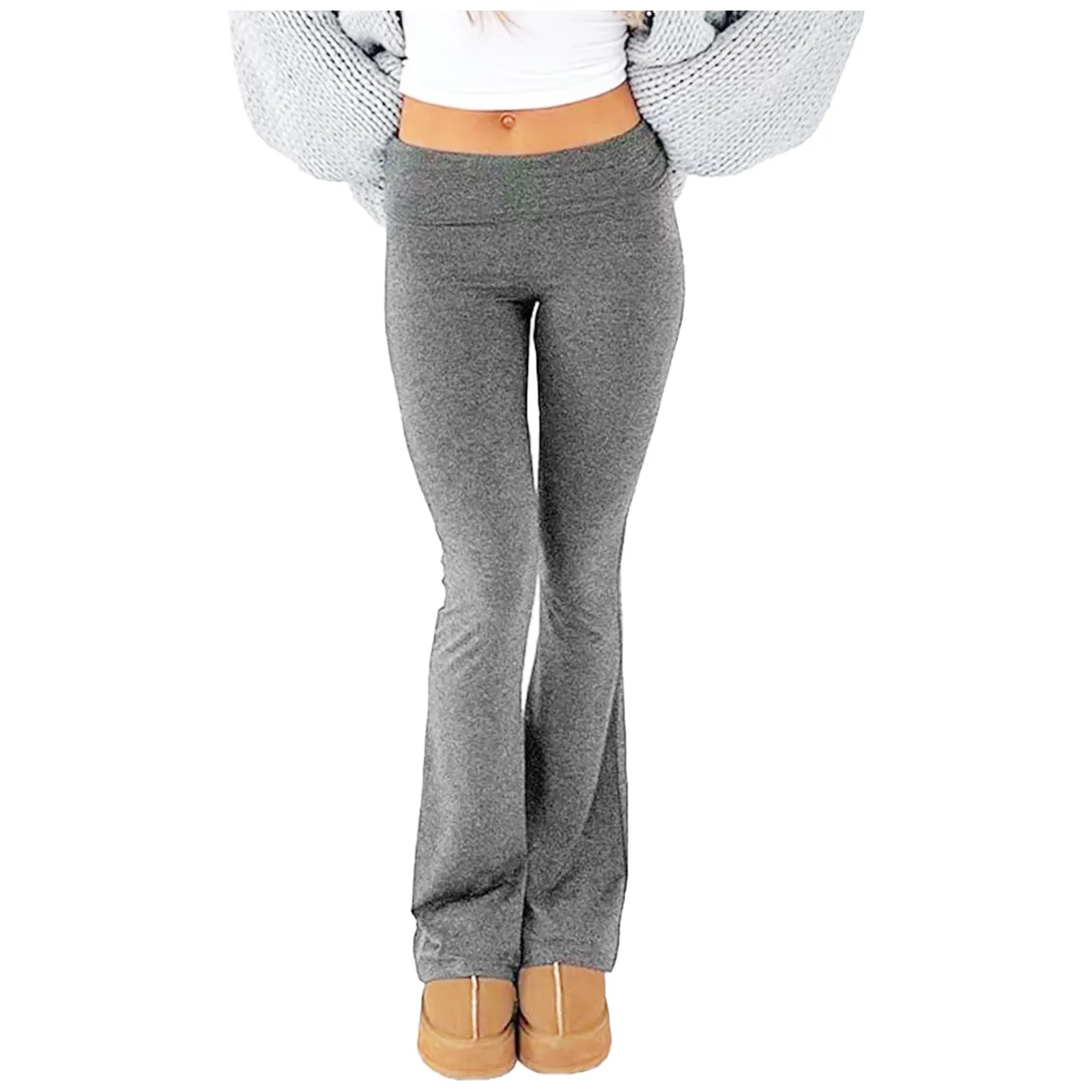 

Casual Contrast Color Patchwork Flare Pants Grey High Waist Slim-fitting Boot Cut Leggings Joggers Sweatpants Women