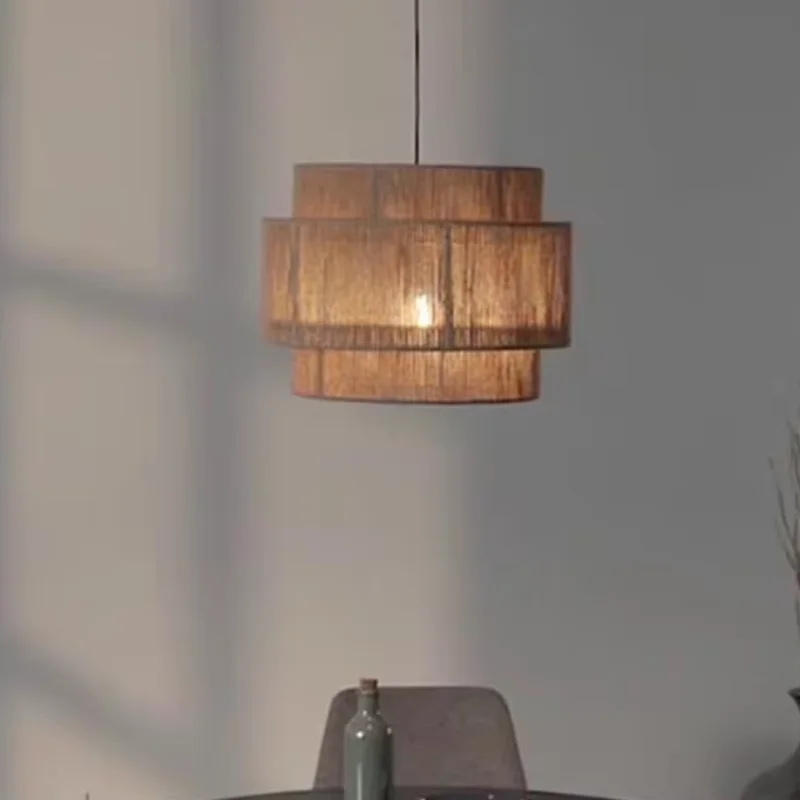 Estilo japonês rattan luzes pingente vintage criativo corda de cânhamo luz pingente para sala estar jantar restaurante lâmpada rattan