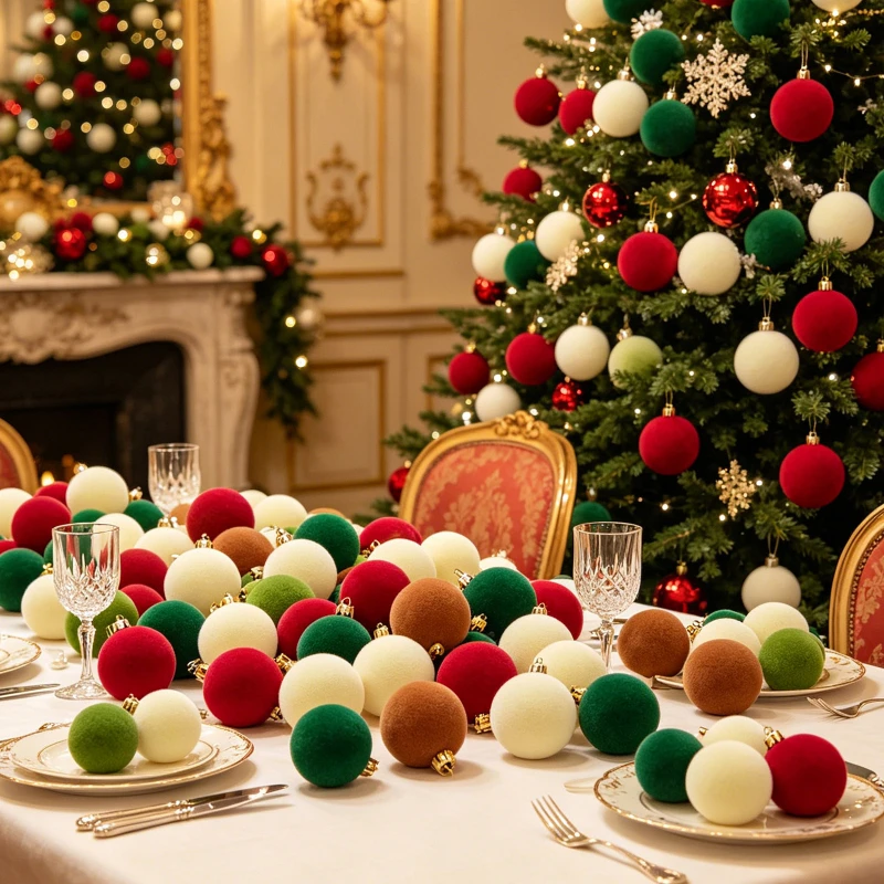 49pcs 3CM Small Christmas Ball Ornaments Flocking Cute Christmas Tree Party Decoration Christmas Spheres Pendant Set 2026 New