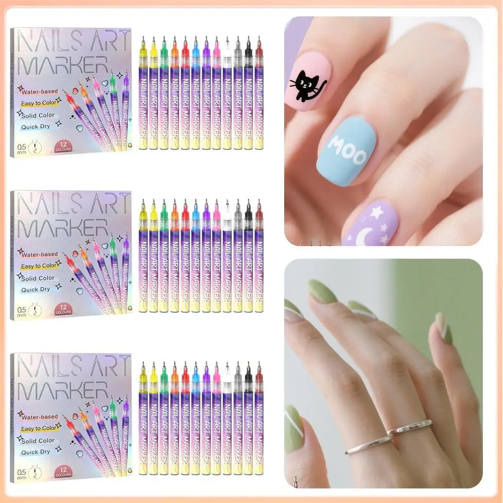 

12 Colors 0.5mm DIY Quick Dry Graffiti Dotting Point Liner Pens Nail Art Markers Polish Pen for Drawing Painting DIY Nail Art