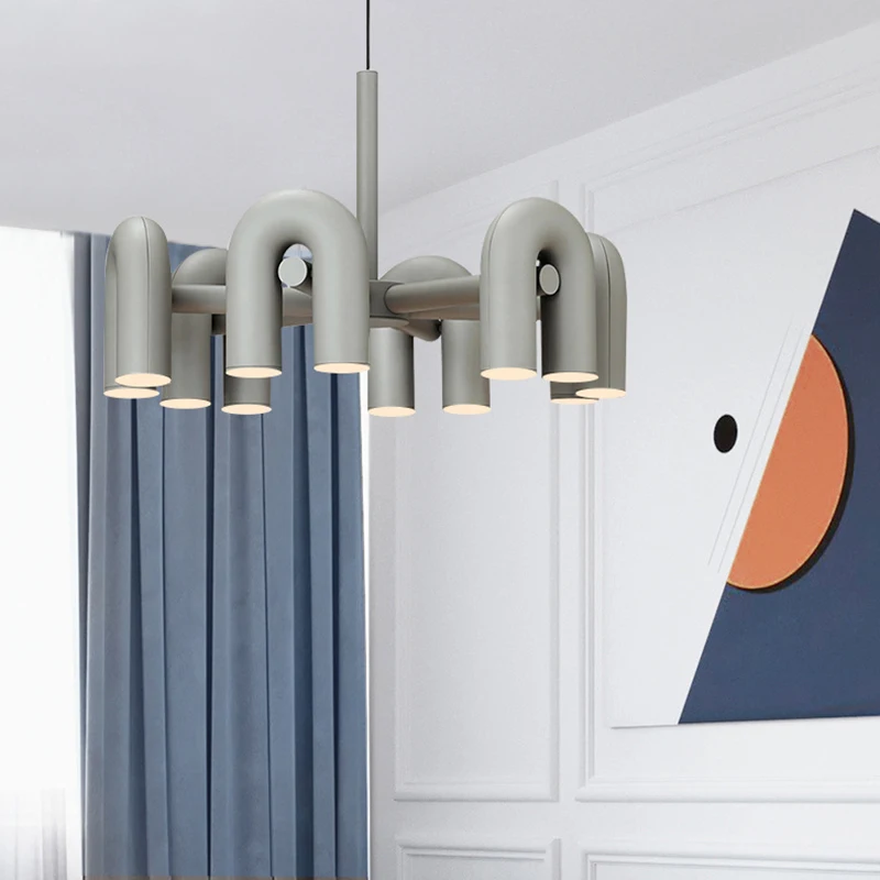 Nordic Creative Macaron Colorful Chandeliers for Living Room Home Decor Plastic U Shape LED Pendant Lighting Fixture