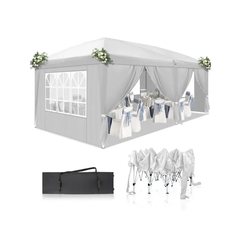 

3x6m Waterproof Folding Tent with 4 Windows - White, Portable Outdoor Canopy Shelter for Events and Picnics