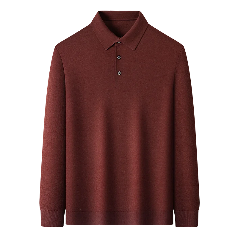 Polo de lana de oveja fina para hombre, ropa de punto informal con cuello vuelto, jersey de manga larga, 100%