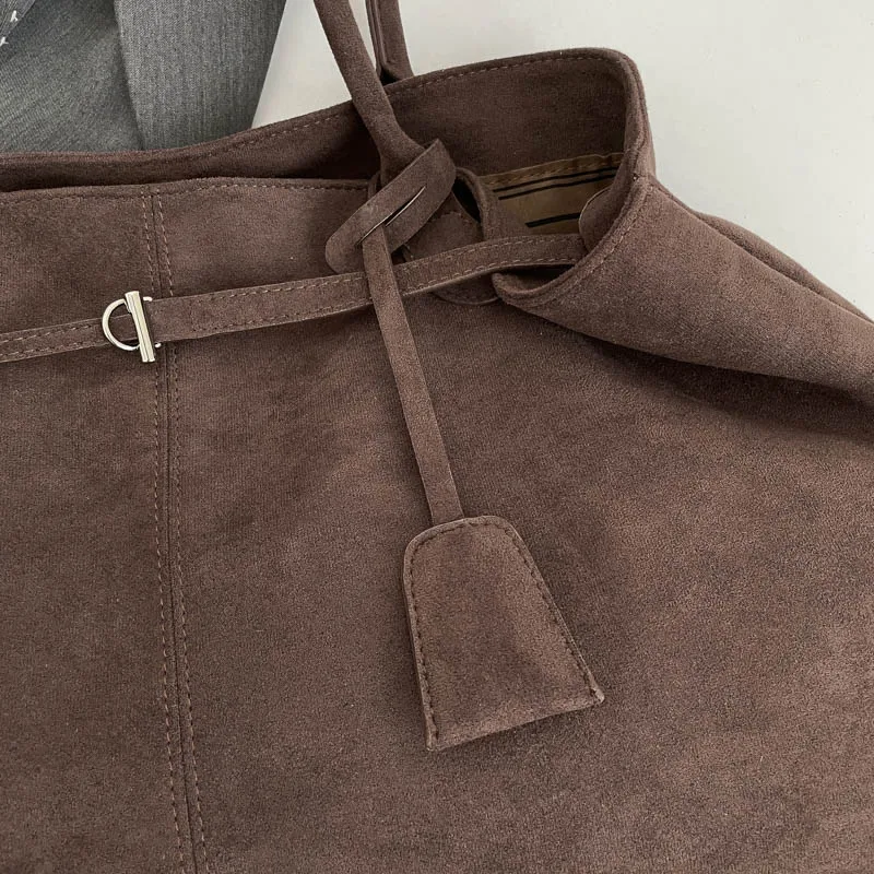 Women Suede Tote Bag Solid Color Shoulder Bag Large Capacity Handbags Trendy Satchel Bags Work Travel Shopping Commuter Tote Sac