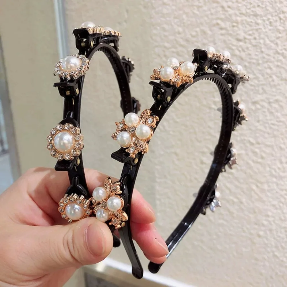 

Rhinestone Lazy Girls Hair Braider Hair Hoops Pearl Zircon Braided Tools Hairband Flower Headwear Hair Toothed Headband Women