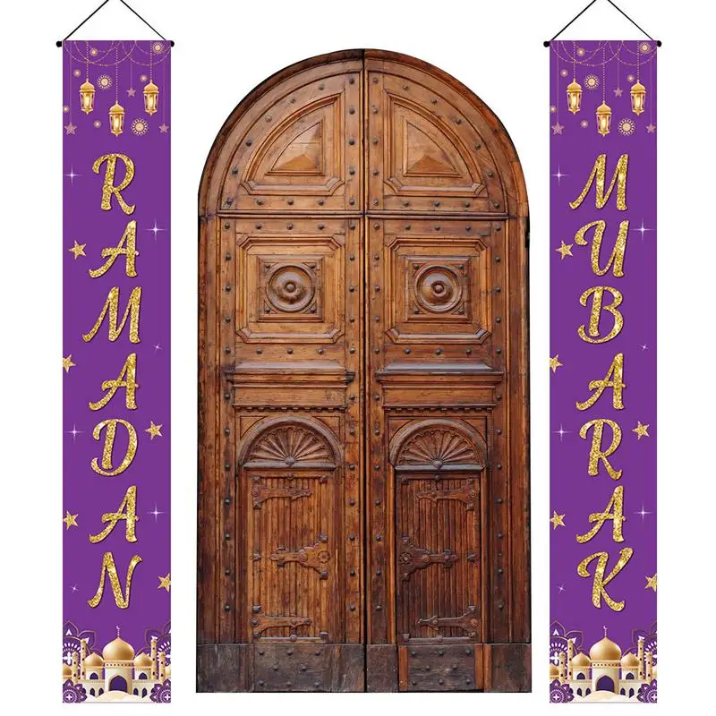 Eid Door Banner Moon Star Mubarak Couplet Eid Porch Banner Outdoor Festival Ornaments Holiday Door Decoration