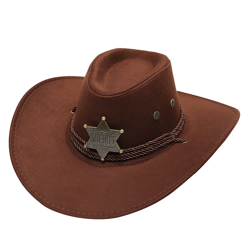 Western Cowboy Hat Retro Sheriff Cap Sunscreen With Wind Rope Hat Men And Women Horseback Riding Tourism Fishing Sunshade Cap