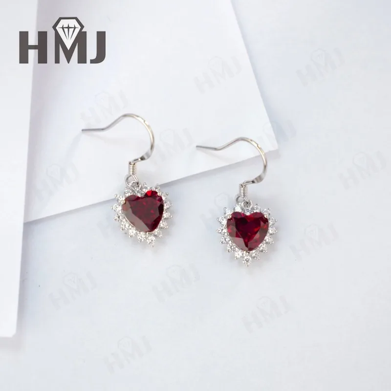 Ohrringe Rubin Smaragd Laborgezüchtete Edelsteine Herzschliff 925 Silber Vergoldet mit 18K Gold Luxuriöser Trendiger Vintage Feiner Schmuck Charms – Detail 11