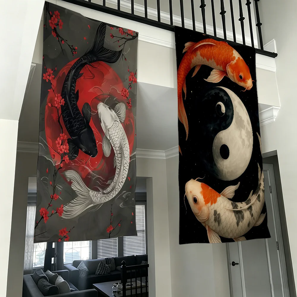 Japanese Koi Fish Carp Yin Yang Flag Living Room Wall Club Hanging Home Dorm Decor Art Garage Bar Live Decoration Banner