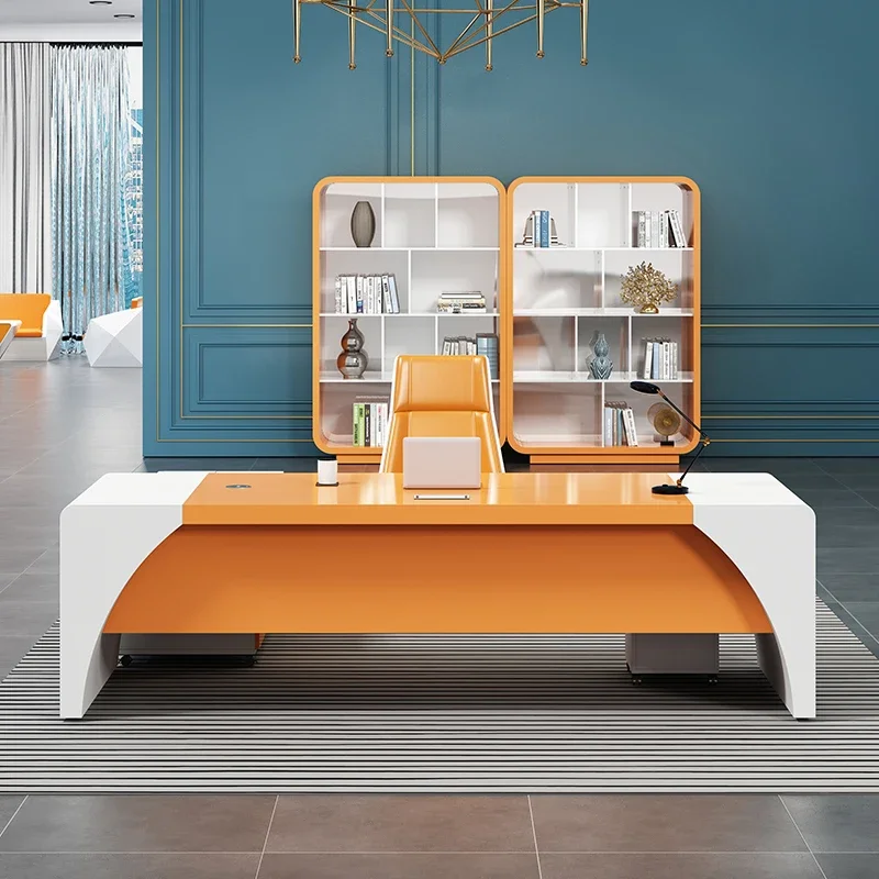 

Simple modern desk office fashion furniture baking paint President boss desk and chair combination