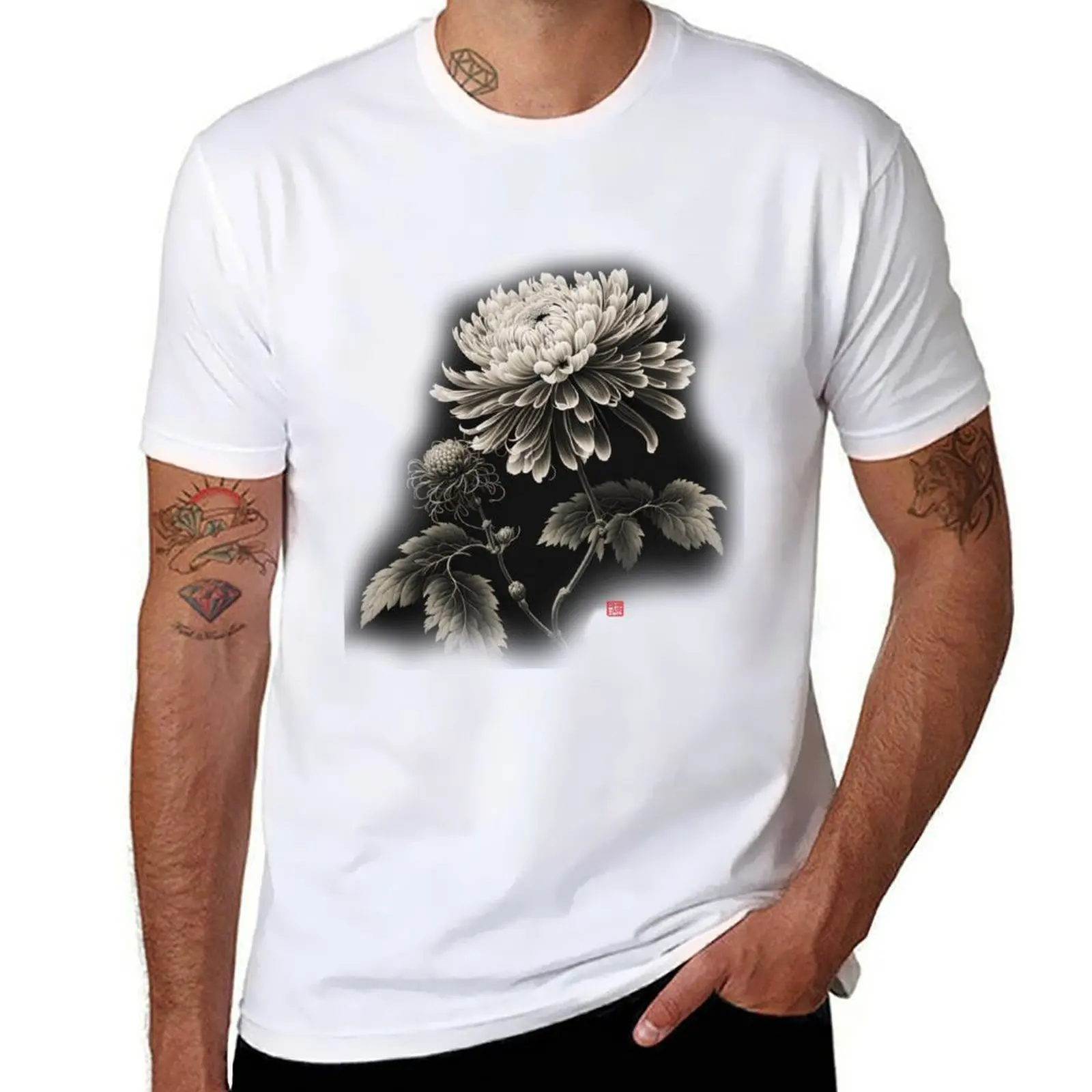 

Sumi-e chrysanthemum flower (black background only) T-Shirt t shirts designer funny t shirts dark humor T-Shirt