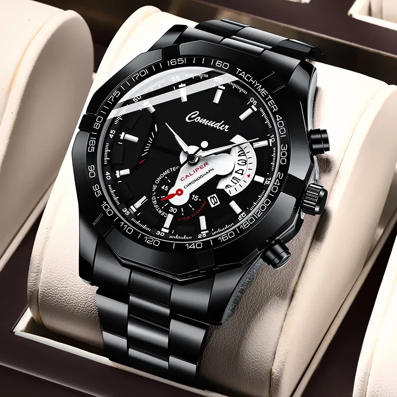 Watch Men's Calendar Waterproof Luminous Large Dial Golden Black Watch for Men Qm Watch Luxury Watch Quartz