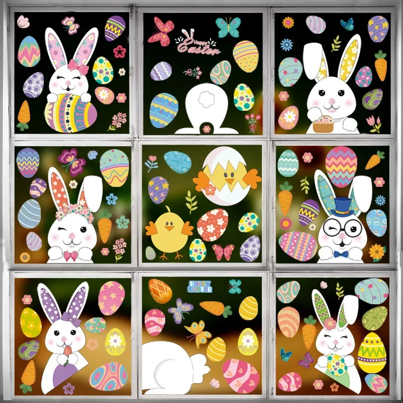 Easter Window Stickers Rabbit Eggs Carrot Chick Glass Sticker - Home Party Wall Decor