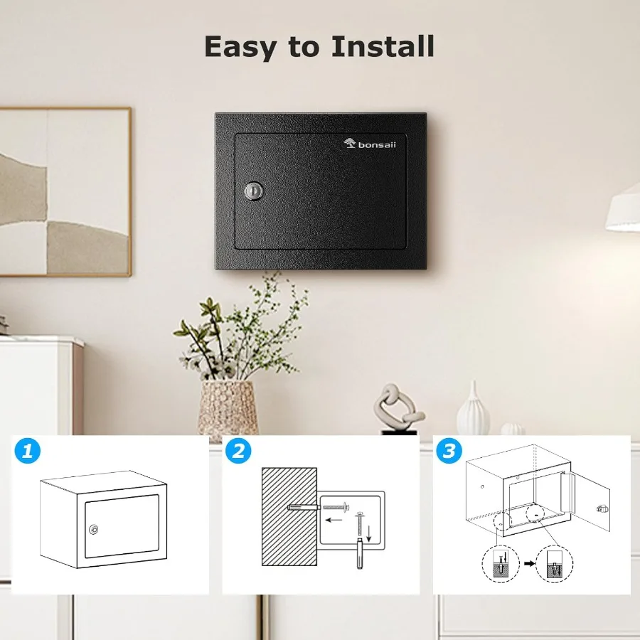 Small Hidden Safe with Key Lock for Cash Jewelry Storage Steel Security Lock Box with Compact 0.23 Cubic Feet Capacity Ideal fo