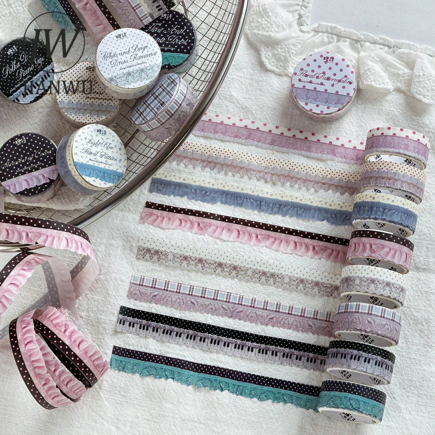 JIANWU 15mm*200cm Vintage Lace Trim Polka Dot Landscape Material Collage Scrapbooking Washi Tape Creative DIY Journal Stationery