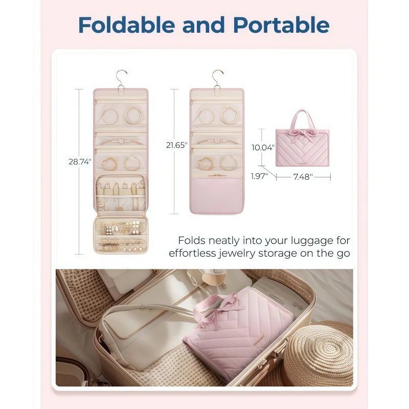 New Large Capacity Folding Portable Jewelry Bag with Fashion Hook Jewelry Storage Bag Makeup Bag
