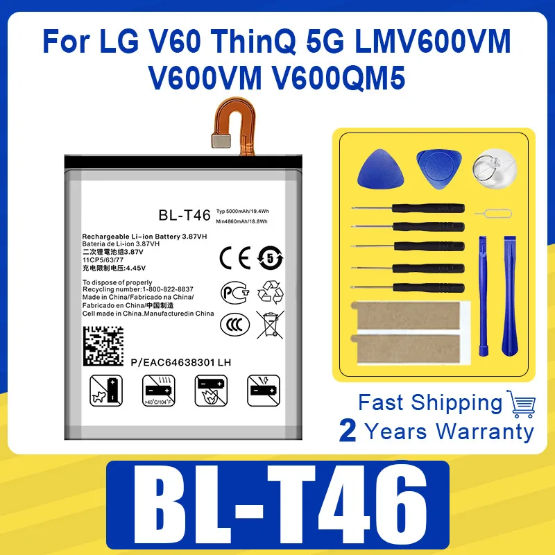 

New Replacement Battery BL-T46 5000mAh For LG V60 ThinQ 5G LMV600VM V600VM V600QM5 BL T46 Battery +Free Tools +Track code