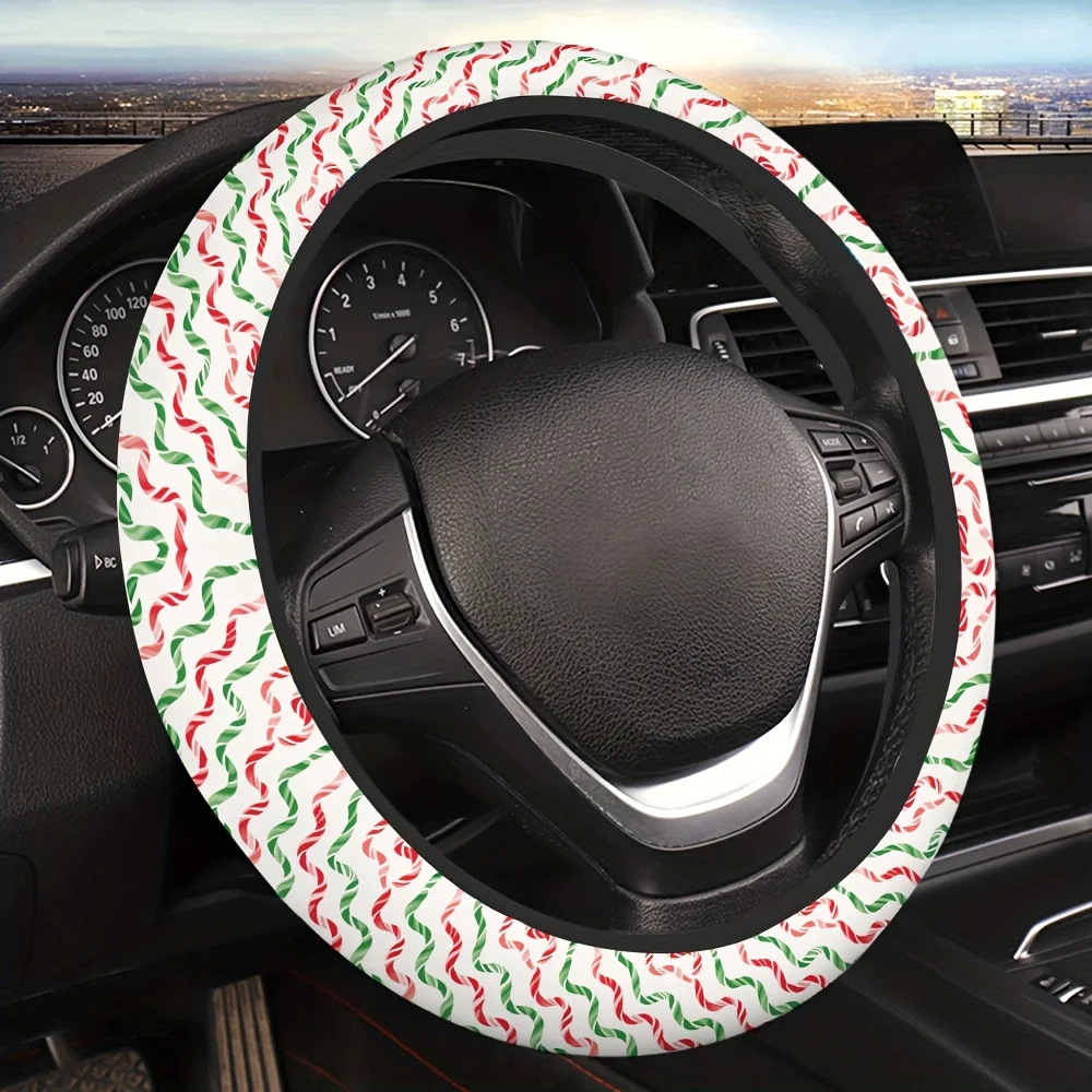 

1pc Red Green White Candy Cane Steering Wheel Cover with Black Center - Fit for, Christmas Themed Wheel Trim, Non-Slip