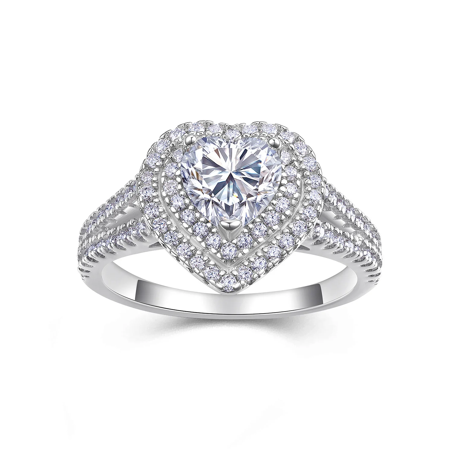 JIUZUAN 6.5mm Heart Moissanite Ring 925 Silver 18K Gold Plated Full Pave Jewelry Gift Comes with GRA Certificate view 5