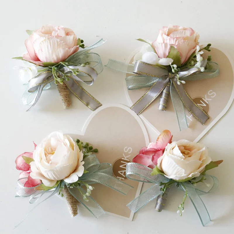 Boutonnières Artificielles Roses, Bracelet de Demoiselle d'Honneur, Fleurs de Poignet, Accessoires de Mariage