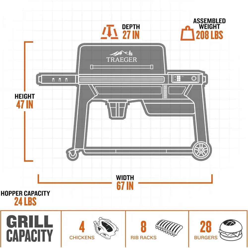 Electric Wood Pellet Grill and Smoker - 970 Sq. in. Cooking Space, 500 Degree Max Temperature, Meat Probe, 6 in 1 BBQ Grill