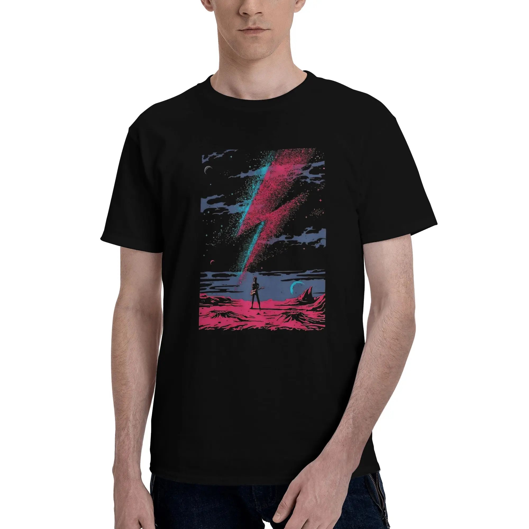 1 Piece Colorful Funny Graphic 100% Cotton T-Shirt Aladdin Sane Tees Tops For Men