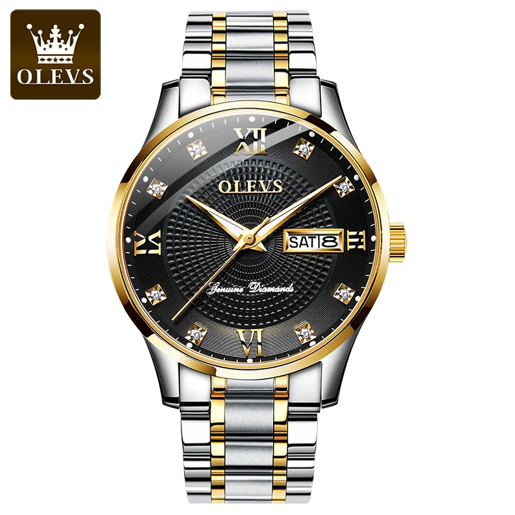 OLEVS 6603 Automatic Watch for Men Stainless Steel Waterproof Luminous Dual Calendar Classic Business Mens Mechanical Wristwatch