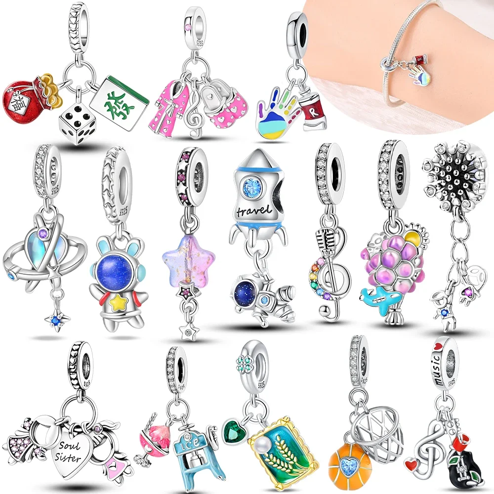 925 Sterling Silver Space Astronaut Charms Beads Fit Original Bracelets Bag Keychain Charms Beads Pendant Diy Women Jewelry Gift