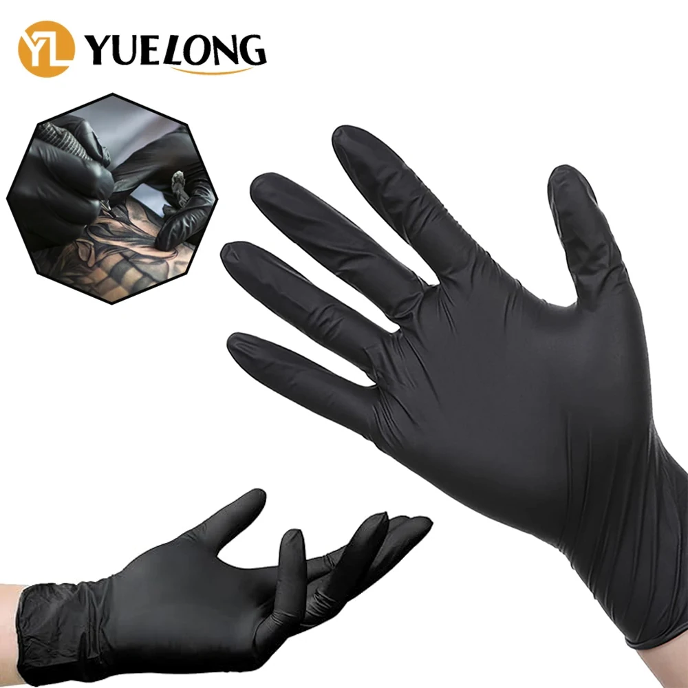 100/50/10PCS Black Nitrile Gloves Thickened Black Nitrile Gloves for Cleaning Hairdressing Waterproof Dishwashing Tattoo Gloves