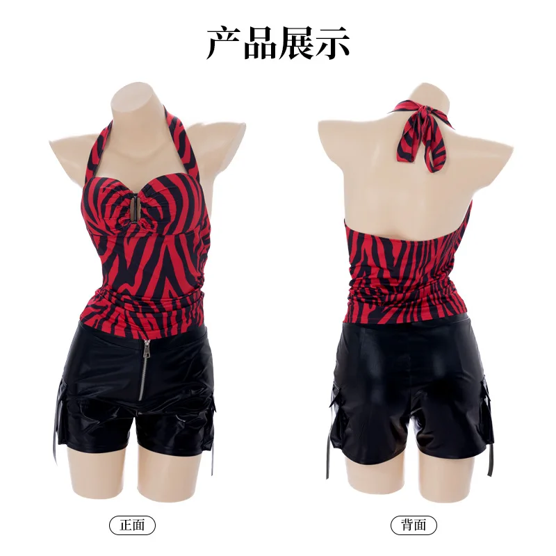 Top halter a rayas rojas y negras para mujer, sexy, con espalda descubierta, sin mangas, con cintura ajustada, camisola de verano, estilo vintage, disfraz de cosplay.