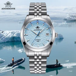 ADDIESDIVE Calendar Automatic Watch Luxury Business Wristwatches for Men NH35 Silver 100m Waterproof Diving Mechanical Watches