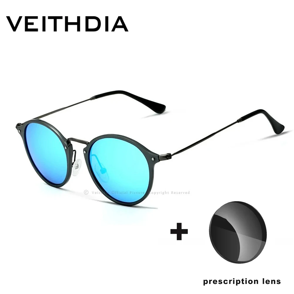 VEITHDIA New Style Customizable Prescription Sunglasses Polarized Outdoor Driving Myopia Eyewear Round Unisex Glasses P63580