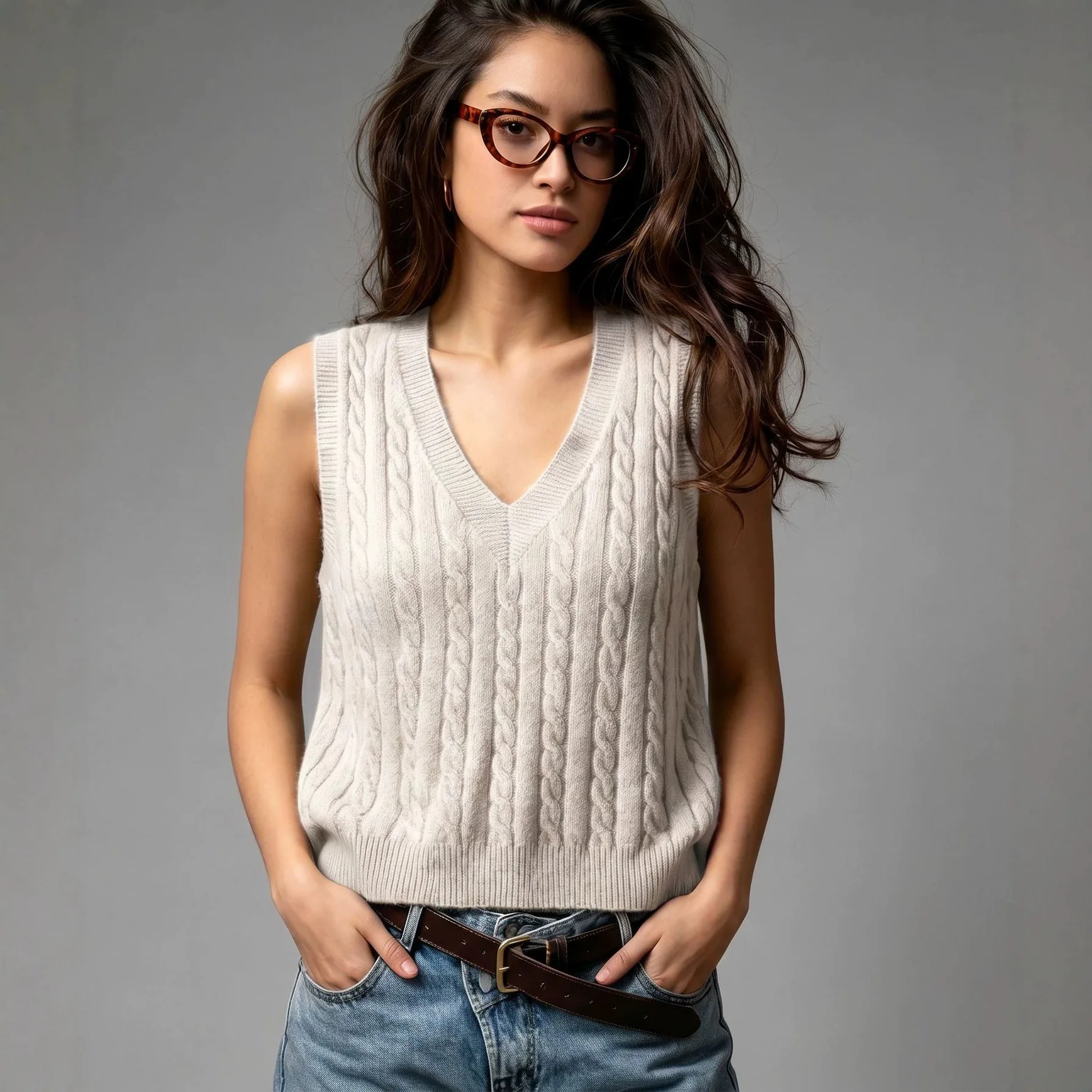 Chic Lazy High-end Sense Sweaters Vests Tops Light Ripe and Good-looking 2026 Spring Pink Knitted Sweater Vest Jacket Y2K
