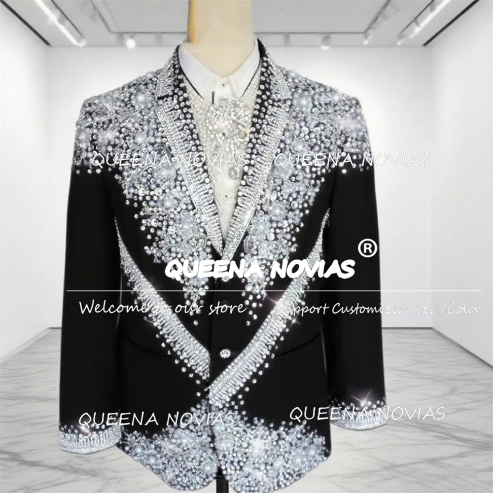 

Exquisite Beaded Stones Groom Wedding Suits Slim Fit 2 Pieces Sets Single Breasted Prom Blazer Man Formal Party Suits Men 2026