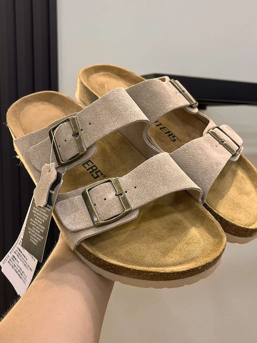 

Spring Summer Unisex Half Wrapped Head Metal Buckle Cork Slippers Fashion Casual Versatile Sandals Flat Heel EVA ...