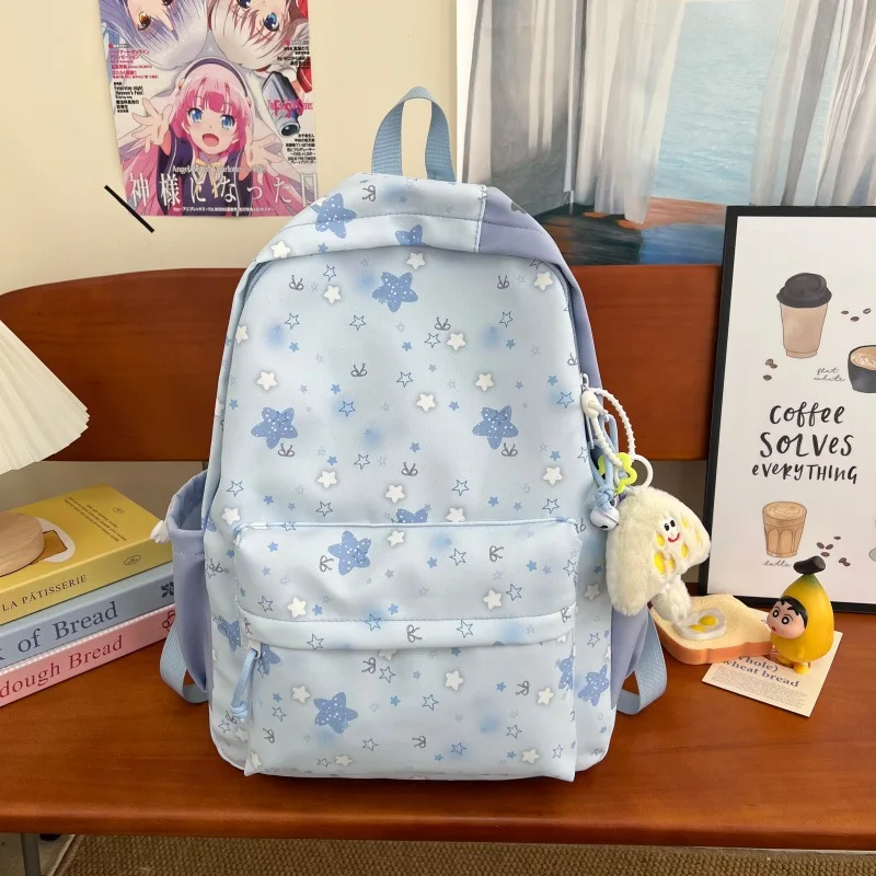 

Backpack for Girls with a Girlish Atmosphere, Star Print, Japanese Style, Niche, Large Capacity, Double Shoulder Bag for Middle