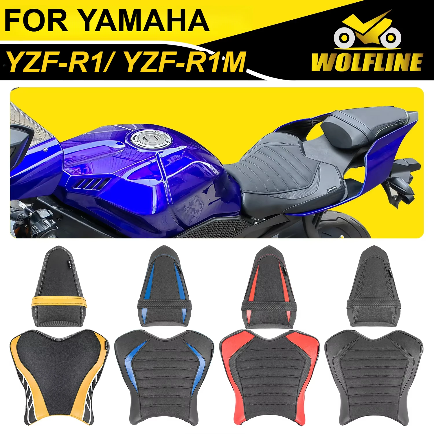 

Wolf Line Motorcycle Front Saddle Passenger Pillion Pad for Yamaha YZF-R1/R1M 2015-2023 2016 2017 2018 2019 2020 2021 2022