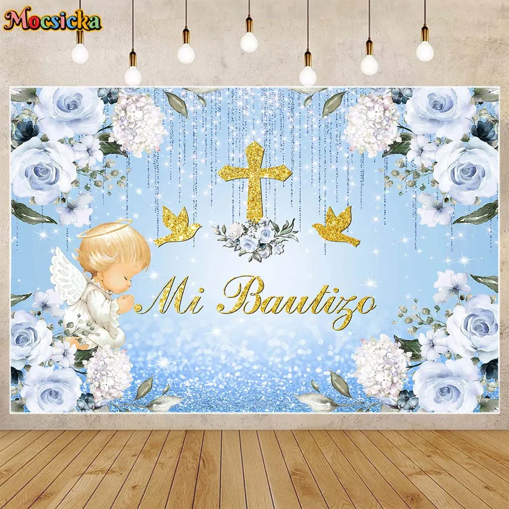 Mi Bautizo Baptism Backdrop Boy Girl Angel Cross Newborn Christening Background Baby First Communion Party Decor Banner Customed