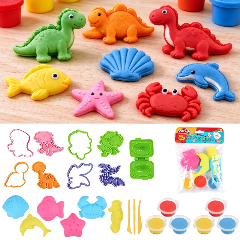Kids Play Dough Molds Set Color Clay with Various Molds Kit Non-Sticky Safe Soft Children Wheat-based Modeling Dough Toy Series