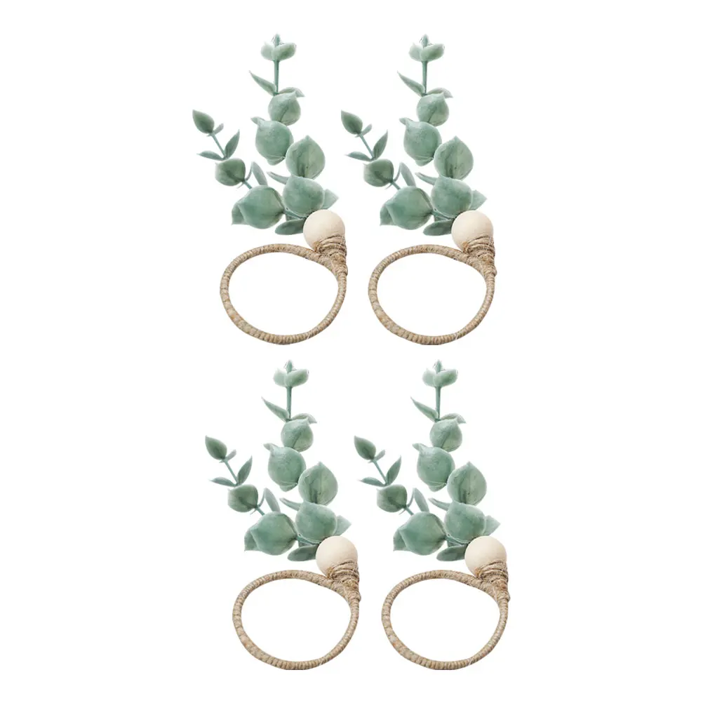 

4 Pcs Napkin Rings Wooden Bead Plant Simulation Elegant Table Setting Decorative Kitchen Barware Long Service Life Easy Clean