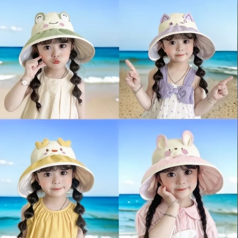 قبعة الأطفال 2025 الجديدة الكبيرة الطنف الصيف الفتيات واقية من الشمس UV حماية فارغة قبعة الشمس طوي الصبي رقيقة الطفل قبعة 2