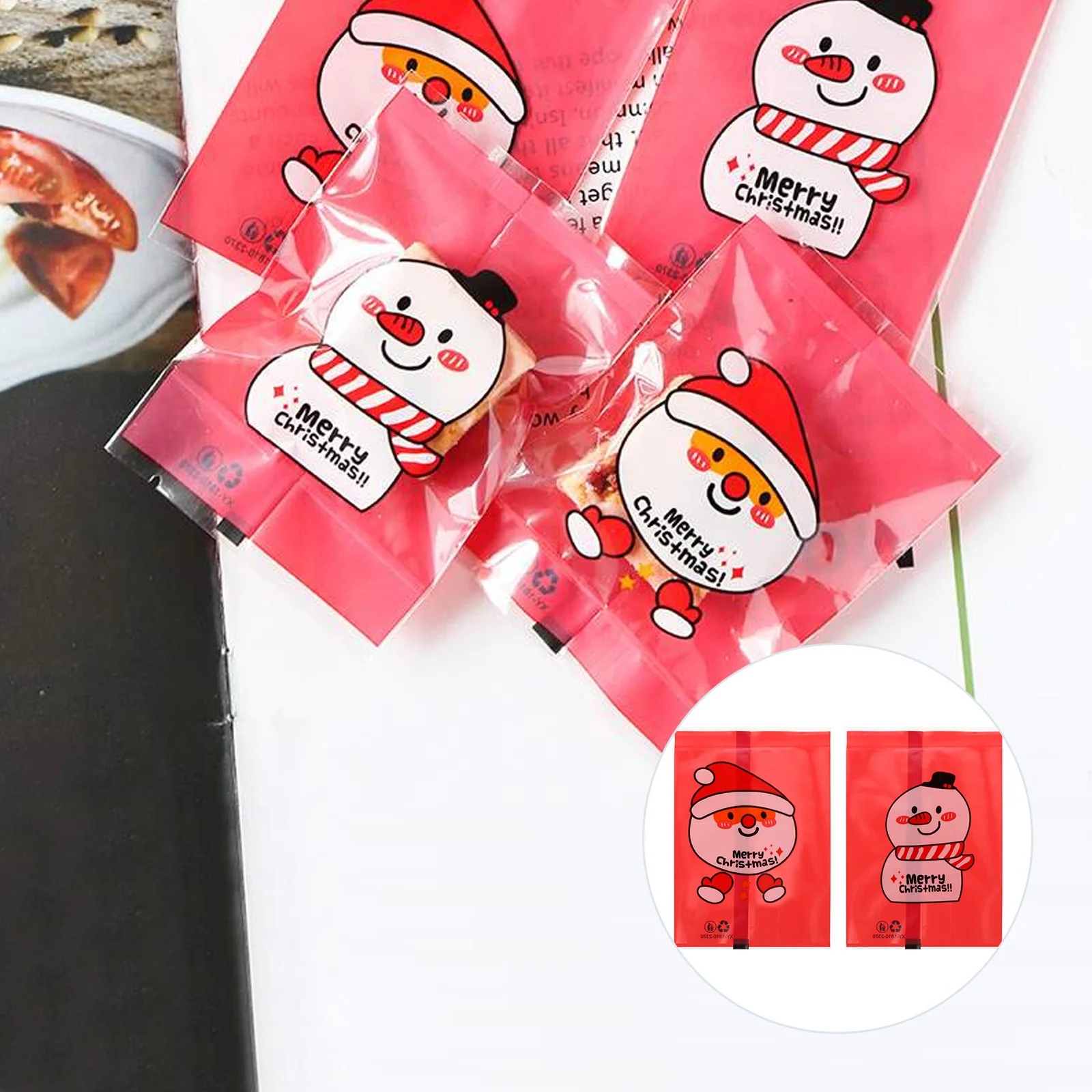 

100Pcs Christmas Candy Bags Plastic Heat Seal Packaging for Candies Chocolates Xmas Party Gift Wrapping Christmas Candy Bags
