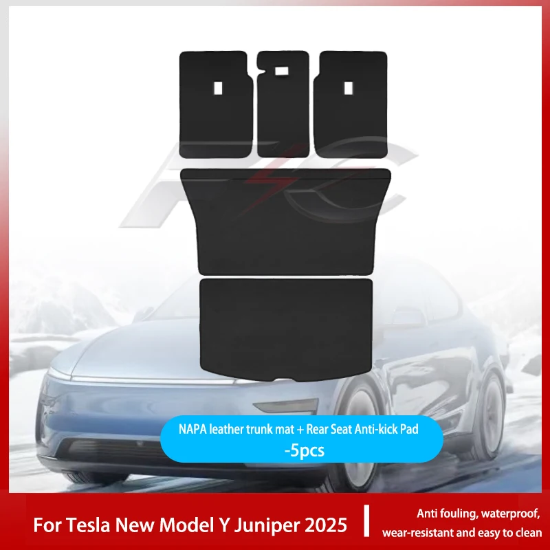 Voor Tesla Nieuw Model Y Juniper 2025 Lederen Kofferbak Matten Achterbank Rugleuning Protector Pad Rugleuning Alle Weer Liner Huisdier anti-kick Pad